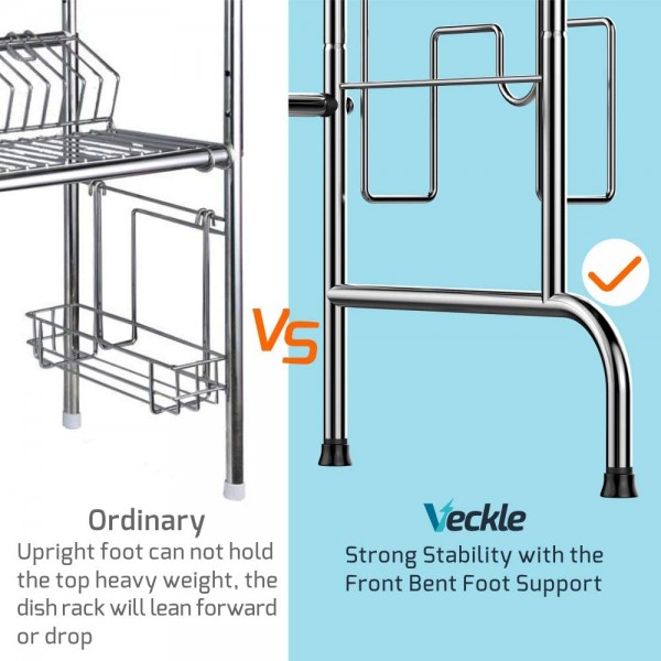 Over the Sink Dish Drying Rack, Veckle Large Dish Rack Stainless Steel Dish Drainer Easy Install Non-Slip Dish Dryer Utensil Holder, Cutting Board Holder Kitchen Sink Shelf Storage Rack