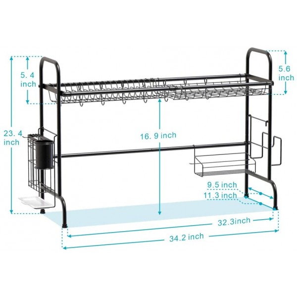 Over The Sink Dish Rack, Ace Teah Large Dish Drying Rack with Utensil Holder Hooks