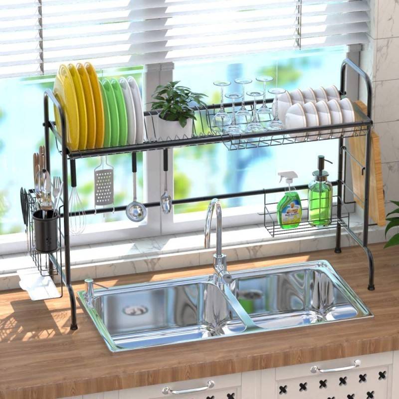 Over The Sink Dish Rack, Ace Teah Large Dish Drying Rack with Utensil Holder Hooks