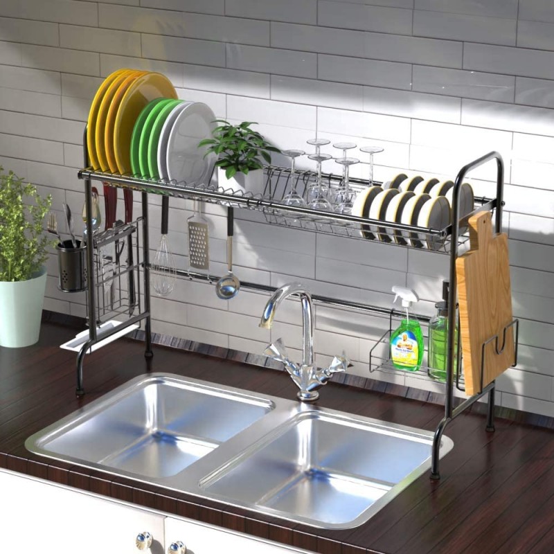 Over The Sink Dish Rack, Ace Teah Large Dish Drying Rack with Utensil Holder Hooks