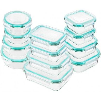 Bayco Glass Food Storage Containers with Lids, [24 Piece] Glass Meal Prep Containers, Airtight Glass Bento Boxes, BPA Free & FDA Approved & Leak Proof (12 lids & 12 Containers) White