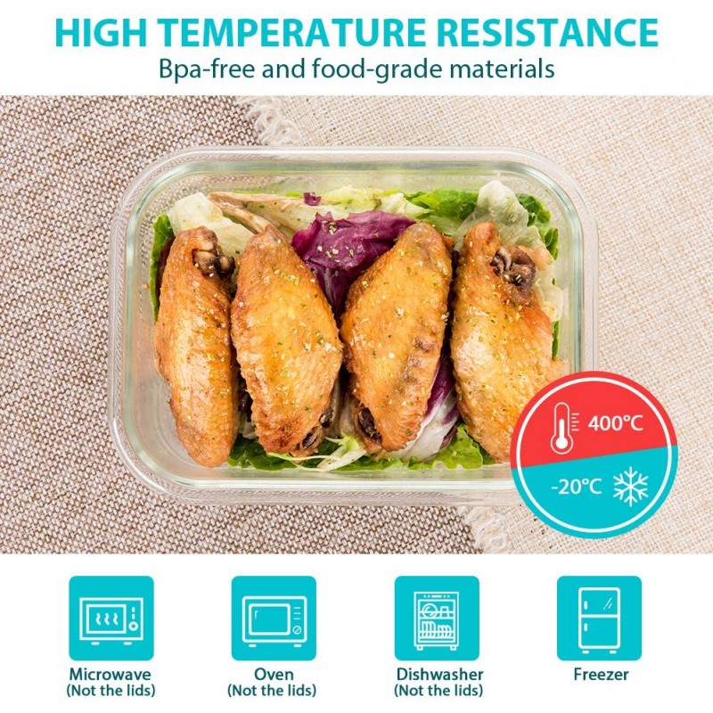 Bayco Glass Food Storage Containers with Lids, [24 Piece] Glass Meal Prep Containers, Airtight Glass Bento Boxes, BPA Free & FDA Approved & Leak Proof (12 lids & 12 Containers) White