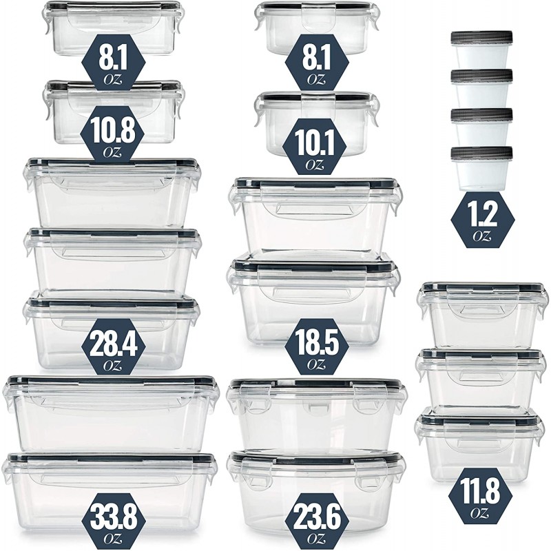 Food Storage Containers with Lids - Plastic Food Containers with Lids - Plastic Containers with Lids Storage (20 Pack) - Plastic Storage Containers with Lids Food Container Set BPA-Free Containers