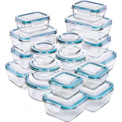 Utopia Kitchen Glass Food Storage Container Set (18 Containers and 18 Lids) - Transparent Lids - BPA Free (Bulk Pack of 36)